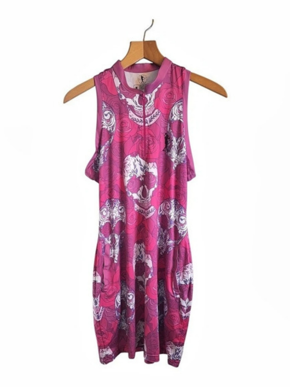 Shanks Golf Apparel Dress Pink With Skulls Women's Sleeveless Golf Dress Golf M